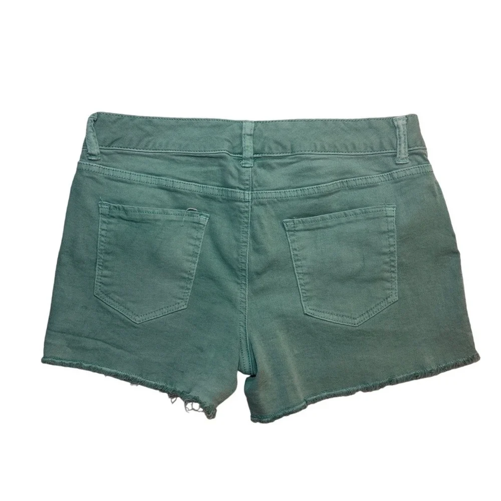 Maurices‎ Mint Green Denim Shorts Raw Hem Stretch Y2K Size 11/12